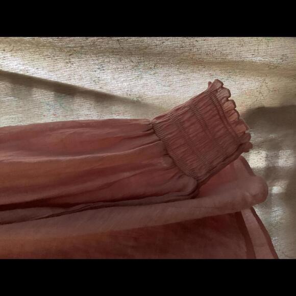 Rose Boho Blouse with Smocking and Open Lace Large - Picture 3 of 7